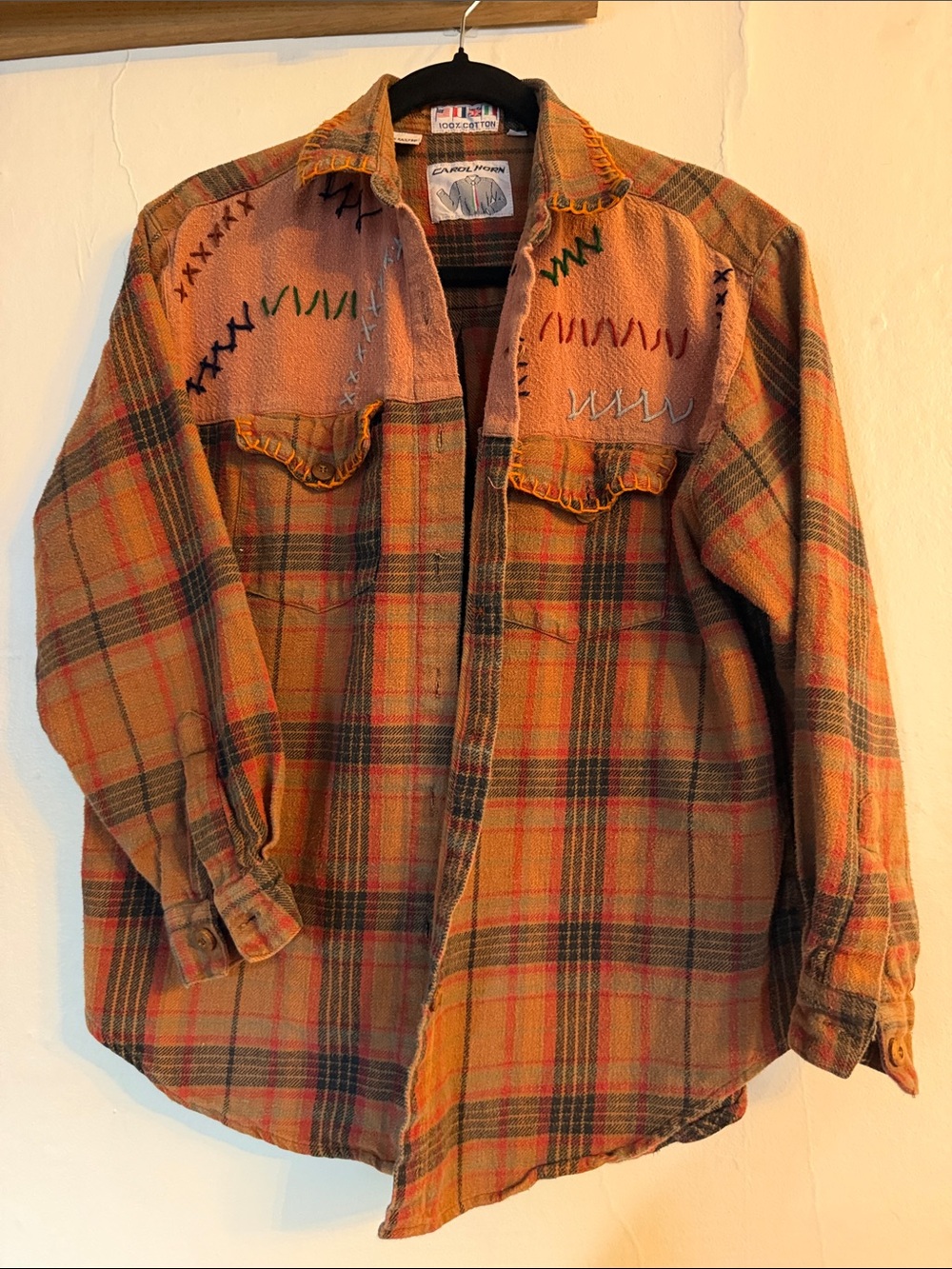 Vintage Carol Horn Orange Plaid Women's Button-Down Shirt Flannel